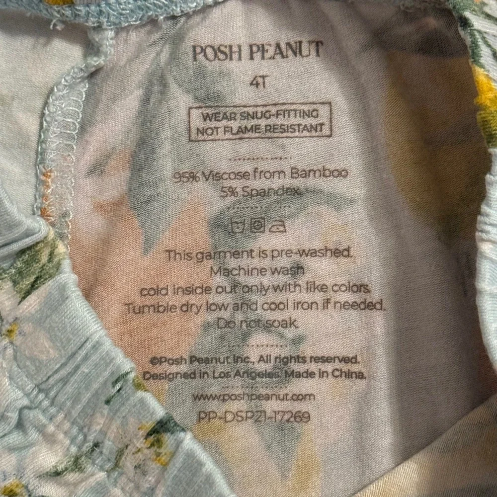Posh Peanut Clementine Bamboo Viscose Pajama Set Kids 4T Blue Orange Lemon 2pc